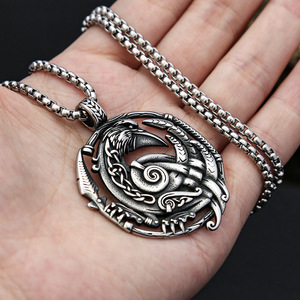 Yunnique – collier avec pendentif corbeau Viking en acier inoxydable pour hommes, bijoux à thème animal, couleur acier, chaîne de 3.0x60CM - Product Image 4