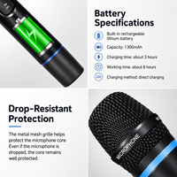 Ensemble de microphones portables sans fil doubles avec récepteur UHF et contrôle des effets sonores pour le chant en soirée et les discours à l'église