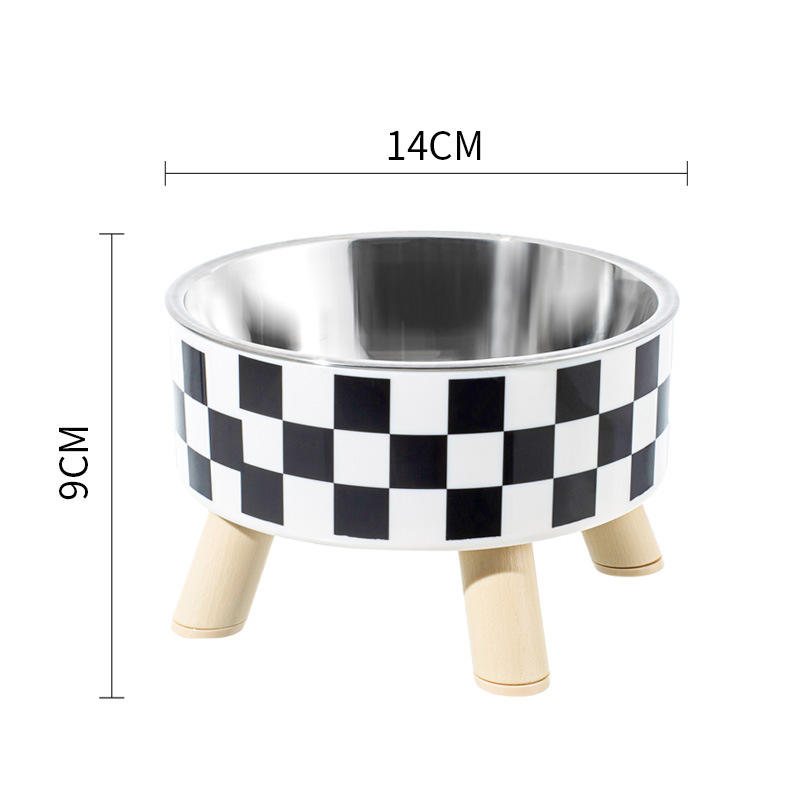 plaid + stainless steel bowl
