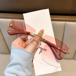 Hợp thời trang mảnh duy nhất không khung tỉa kim loại Kính mát Ins màu sắc ánh sáng phong cách chân gỗ đại dương kính trang trí cho nam giới - Product Image 4