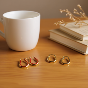 Orecchini Ovali in Acciaio Inossidabile, Pendenti alla Moda - Product Image 2