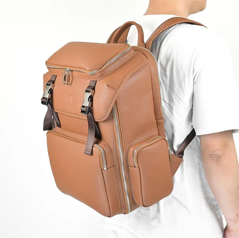 Fabrik individuelles Logo große Kapazität braunes Leder Kamera-Rucksack Tasche für Fotografen