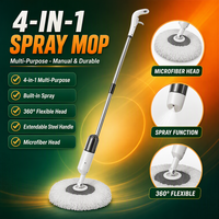 Serpillère multi-usage 4-en-1 avec pulvérisateur, panier en plastique, manche extensible en acier inoxydable et tête de serpillière en microfibre flexible à 360°