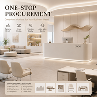 Comptoir de réception moderne en bois avec éclairage LED crème, taille personnalisée, comptoir d'accueil minimaliste pour bureau, salon, hôtel