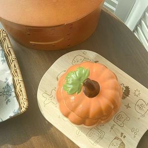 <b>Ceramic</b> pumpkin bowl with lid, rustic style, creative hand-painted seasoning jar, condiment jar, steamed <b>egg</b> bowl, candle jar, - Product Image 3