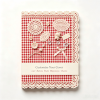 Carnet de notes personnalisé en lin à carreaux rouges avec bordure en dentelle, couverture rigide, idéal pour scrapbooking et cadeaux