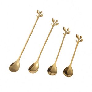 Stainless Steel Gold Leaf <b>Coffee</b> <b>Spoon</b> Creative Tableware Dessert <b>Spoons</b> Stirring Mixing <b>Spoon</b> for Sugar Cake - Product Image 1