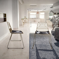 Chaises de salle à manger traditionnelles en fil métallique doré Bertoia, nouveau design, mobilier pour appartement, en acier