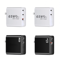 Chargeur mural rapide 65W PD3.0 avec prise US pliable, double USB-C et USB-A QC3.0, adaptateur secteur pour ordinateur portable, téléphone, tablette - Vente en gros