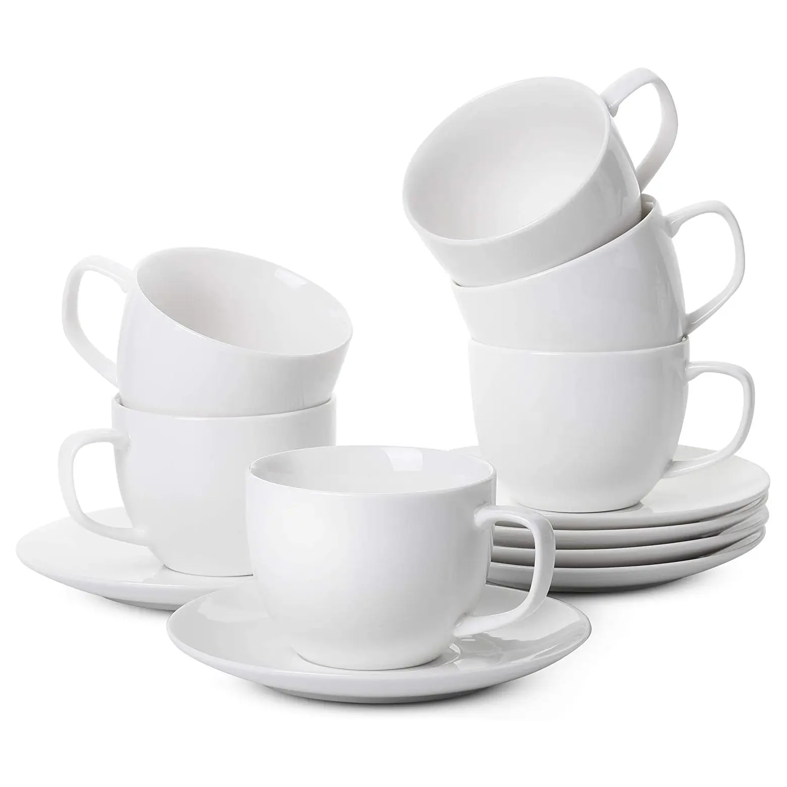8 унций белых фарфоровых чашек и блюдец для эспрессо капучино, набор из 6 чашек для латте кофе и чая
