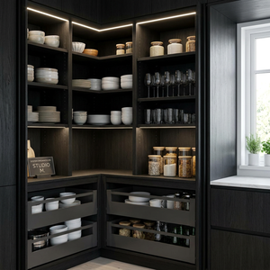 Armoire de cuisine moderne en bois massif chêne noir nordique avec panneau MDF résistant à l'<span class=keywords><strong>eau</strong></span> - Product Image 5