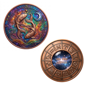 Moneda Conmemorativa de Cobre Antiguo con Diseño del Zodíaco <span class=keywords><strong>Piscis</strong></span>, Impresión UV, Esmalte Duro, 12 Constelaciones, Cielo Estrellado Celestial - Product Image 2
