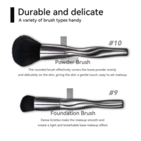 Mewah Lengkap 8 Buah Set Kuas Makeup Profesional Label Pribadi Logo Kustom Sikat Make Up Biru dengan Ferrule Kuningan