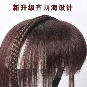 วิกผมแบบคาดศีรษะถักเปียจากผมแท้ พร้อมหน้าม้าสีน้ำตาลยาว เส้นผมทนความร้อนสูง ด้านบนมองไม่เห็นรอยต่อ เหมาะสำหรับทุกรูปหน้า - Product Image 4