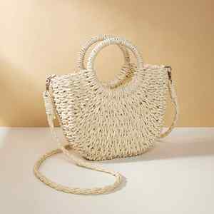 Women's Mini Multi-Color Semi-Circle Hand-Woven Beach Tote Bag Fashionable Open Closure for Summer Winter Vacations - Product Image 6