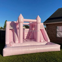 GMY Gonflables Rose pastel Maison gonflable avec toboggan et fosse à balles Gonflabile Tobogane Accessoires de terrain de jeu intérieur