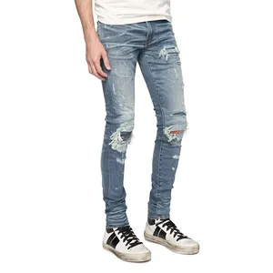 Fashion Denim Jeans Skinny Fit Distressed Slim pants for Men Straight Cotton Casual vintage jeans streetwear stacked jeans