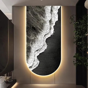 Peinture murale moderne élégante rouge et or de luxe, grande décoration murale, peinture sur porcelaine de cristal, art mural lumineux LED - Product Image 6