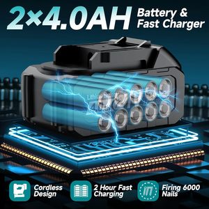 Cordless <b>Brad</b> Nailer 2Pcs 4.0Ah Battery 18 Gauge Metal Plastic Battery Powered Staple Guns Upholstery Carpentry 1600Pcs Nails - Product Image 3