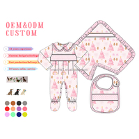 Nouveau-né personnalisé Noël motif conception couverture bavoir Onesie 3 pièces ensemble infantile bébé filles smocké body barboteuse
