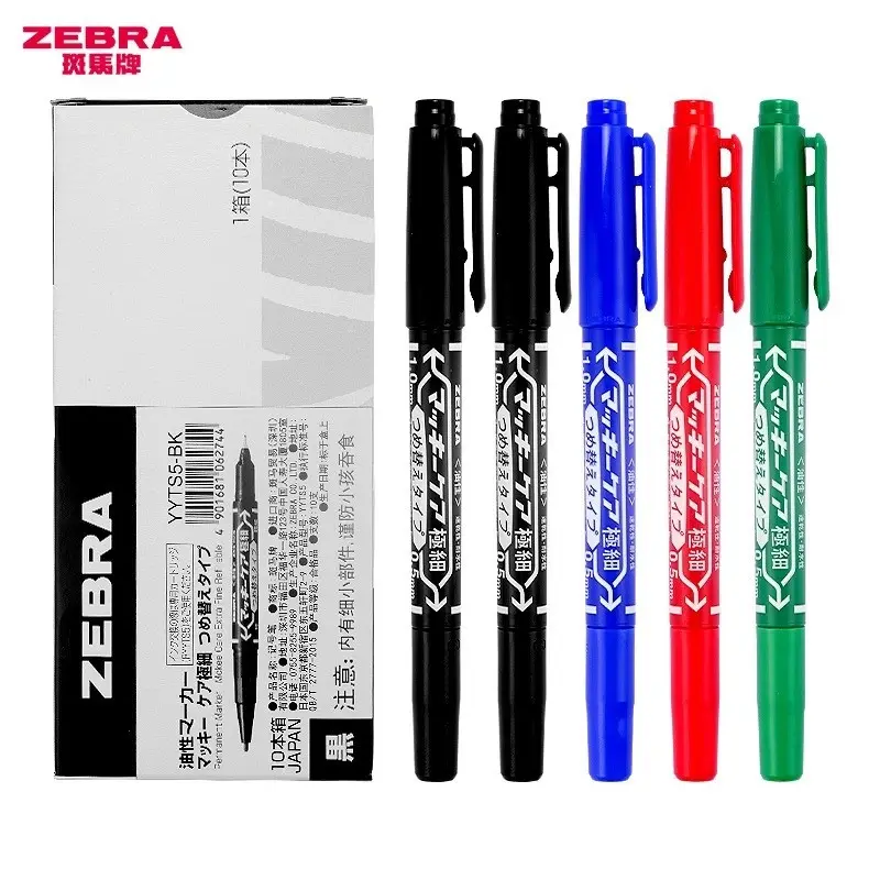 Zebra caneta marcador permanente, canetas duas pontas vermelho preto azul verde