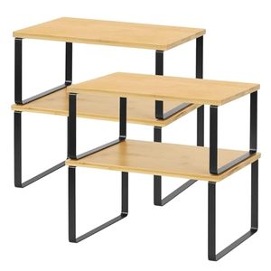 Ensemble de 4 étagères de rangement pour armoire <span class=keywords><strong>en</strong></span> bois naturel, écologiques et de qualité alimentaire, <span class=keywords><strong>en</strong></span> bambou naturel pour comptoir de cuisine - Product Image 1