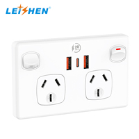 Toma de interruptor de iluminación de pared estándar australiano de 2 bandas, toma de corriente doble, puertos tipo C de carga rápida, toma USB de alimentación de pared 13A de cobre