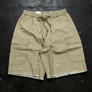 Men's Cargo Shorts Solid Color Drawstring Waist Ripped Hem Breathable Cotton Canvas Shorts - Product Image 5