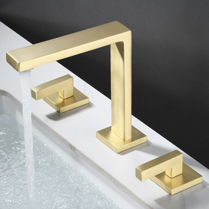 Robinet Grossiste Carré 3 Trous Double Poignées Mélangeurs De <span class=keywords><strong>Lavabo</strong></span> Robinet En Laiton Brossé Or Mélangeur D'eau Chaude Et Froide - Product Image 2