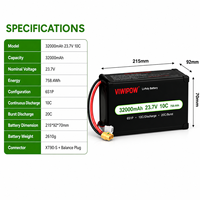 Pin LiPo cho máy bay không người lái, chu kỳ sử dụng dài, 6S 23.7V 32000mAh 10C, đầu nối tùy chỉnh, dành cho máy bay phun thuốc, máy bay hạng nặng