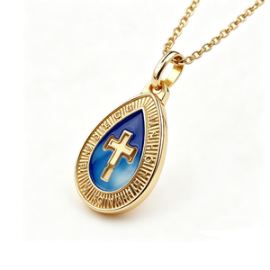 Medalla Religiosa de Aleación de Zinc Bañada en Oro con Cruz Esmaltada para Oración, Grabado en Relieve de Forma Irregular - Product Image 3