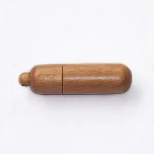 Custom Wedding Gift Necklace USB 2.0 Pill shape Flash Drive Wooden Engraved Memory Stick Pen drive