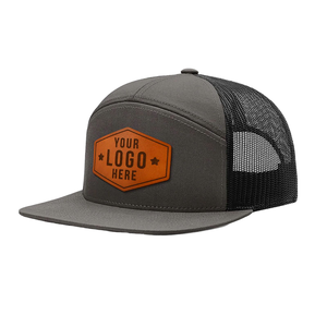 Casquette de pêche personnalisable en polyester/coton avec patch en maille, style mode, 7 panneaux, non structurée, à visière plate, type snapback ou trucker - Product Image 4