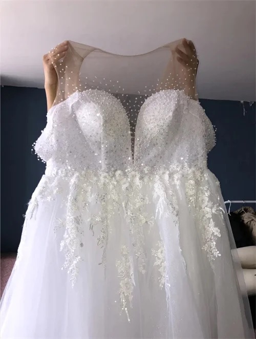 sheer back wedding dress with pearls Backless Pearls Appliques Lace V Neck Mermaid Wedding Dresses with Swe VOS LEE