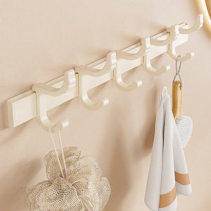 Wall Mounted Movable <b>Hook</b> Storage Rack Rectangle Aluminum Metal Organizer For <b>Kitchen</b> Bathroom Space Saving - Product Image 1