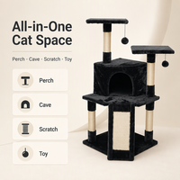 Arbre à chat en bois en gros avec tissu pelucheux, griffoir en sisal, condo fermé pour chat et tapis/rampe en sisal pour grands chats