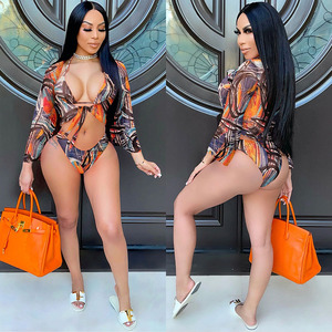 Đồ Bơi OEM Cho Nữ 2021 Đồ Bơi Dài Tay Đồ Bơi Gợi Cảm Lưới Da Báo In Áo Tắm Ba Điểm Bộ Đồ Bơi 3 Mảnh - Product Image 3