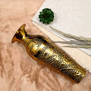 Decorative Flower <b>Vase</b> Handcrafted <b>Gold</b> Finish Floral Design Metal <b>Vase</b> for Home Decor Living Room Table Centerpiece - Product Image 3