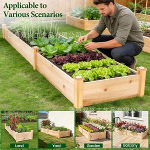 Wooden Flower Box <b>Planter</b> Natural Wood Color Outdoor Garden Balcony <b>Vegetable</b> Planting - Product Image 2