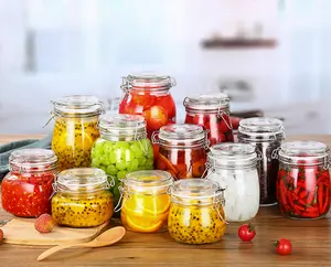玻璃食品储物罐，带气密夹盖厨房罐，用于罐装方形梅森罐