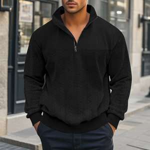 Suéter de punto trenzado texturizado con media cremallera para hombre, nueva moda otoño-invierno 2026, jersey casual de color liso, tops para hombre, venta al por mayor desde China. - Product Image 2