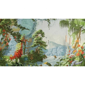Papel pintado mural de pintura al óleo de selva tropical pintado a mano estilo corte europeo vintage - Product Image 4