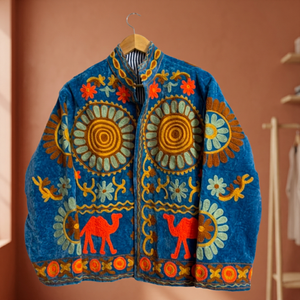Custom Luxury Handmade Floral Embroidery Velvet Jacket <b>Women</b> Retro Designer Short <b>Coats</b> Stand Collar Open Front Boho Casual - Product Image 4
