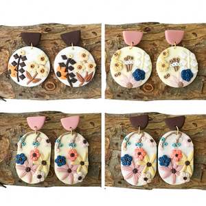 <span class=keywords><strong>Sculpey</strong></span>-pendientes de resina de polímero con flor seca, joyería con diseño Floral redondo, Kawaii, <span class=keywords><strong>arcilla</strong></span> blanca, girasol, flor pintada - Product Image 2