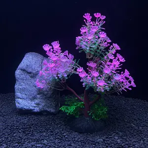 Plantas artificiales para decoración de acuarios, hierba de agua subacuática, planta de plástico acuática, árbol de flores para pecera, paisaje de acuario