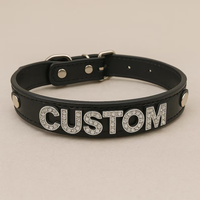 Collier pour animaux de compagnie en cuir PU personnalisé, lettres de nom en strass personnalisées, réglable, accessoire brillant pour chat et chien