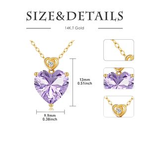 Pendentif cœur en améthyste violet clair 3 carats, collier en or massif 14 carats pierre de naissance de juin, cadeau de bijoux pour anniversaire et soirée romantique pour elle - Product Image 2