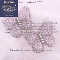 Applique Papillon Rose en Tissu 3D Pastel, Broderie Informatique Multicolore à Paillettes, Patch Brodé Haut de Gamme pour Robe de Fille, Fourniture d'Usine DIY