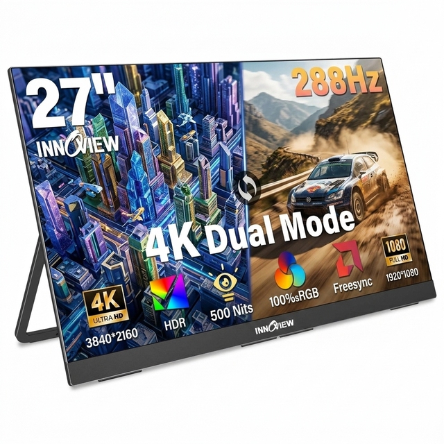 27 Inch Portable Gaming Monitor 4K 120Hz Dual Mode Portable Monitor IPS 500 Nits HDR Kickstand Speakers