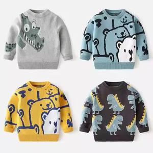 2025 automne hiver Collection usine en gros mignon dinosaure hauts en tricot pour garçons o-cou chandails boutons pour enfants 2-7 ans - Product Image 2